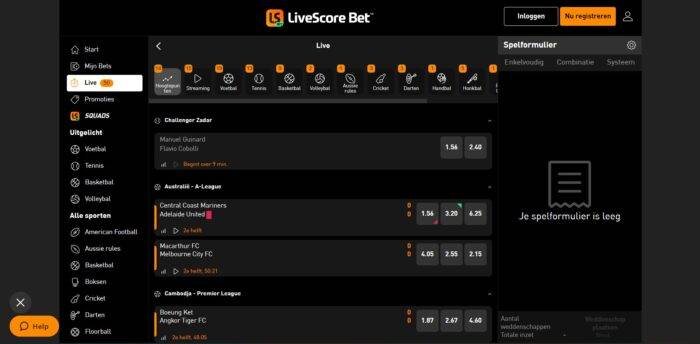 Live Wedden bij LiveScore Bet