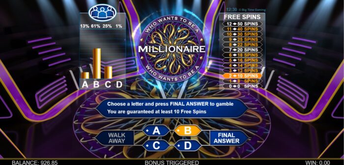 Who Wants to be a Millionaire Free Spins Gamble