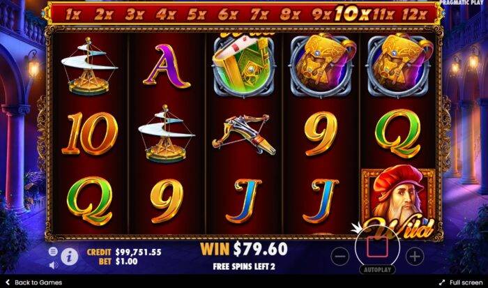 Da Vinci's Treasure Progressive Multiplier Free Spins